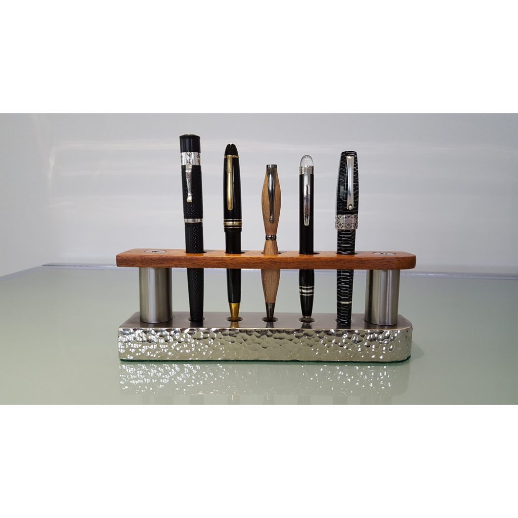 Stainless Steel and Honduras Mahogany Pen Holder Robert Hills